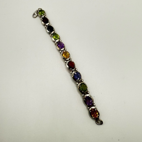 Vintage Dwarka India Multi-Stone Sterling Silver 925 Tennis Bracelet 7.5” - Picture 2 of 5